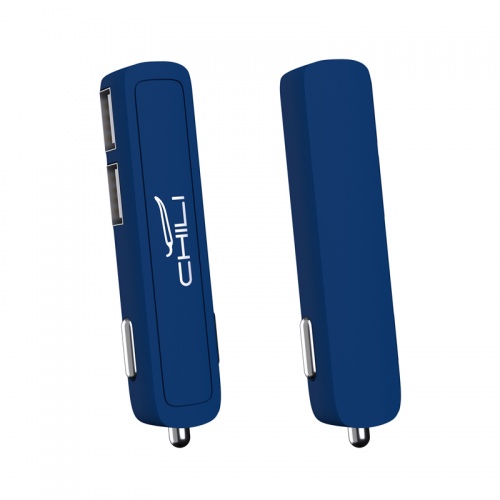 Автомобильное зарядное устройство "Slam" с 2-мя разъёмами USB, покрытие soft touch темно-синий