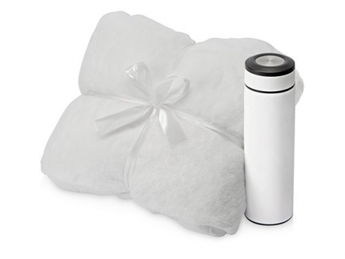 Подарочный набор Cozy hygge с пледом и термосом плед- белый, термос- белый/черный