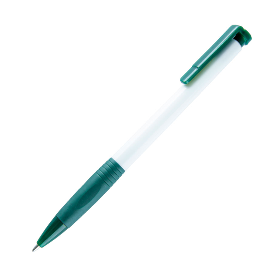 N13, ручка шариковая с грипом, пластик, белый, темно-зеленый