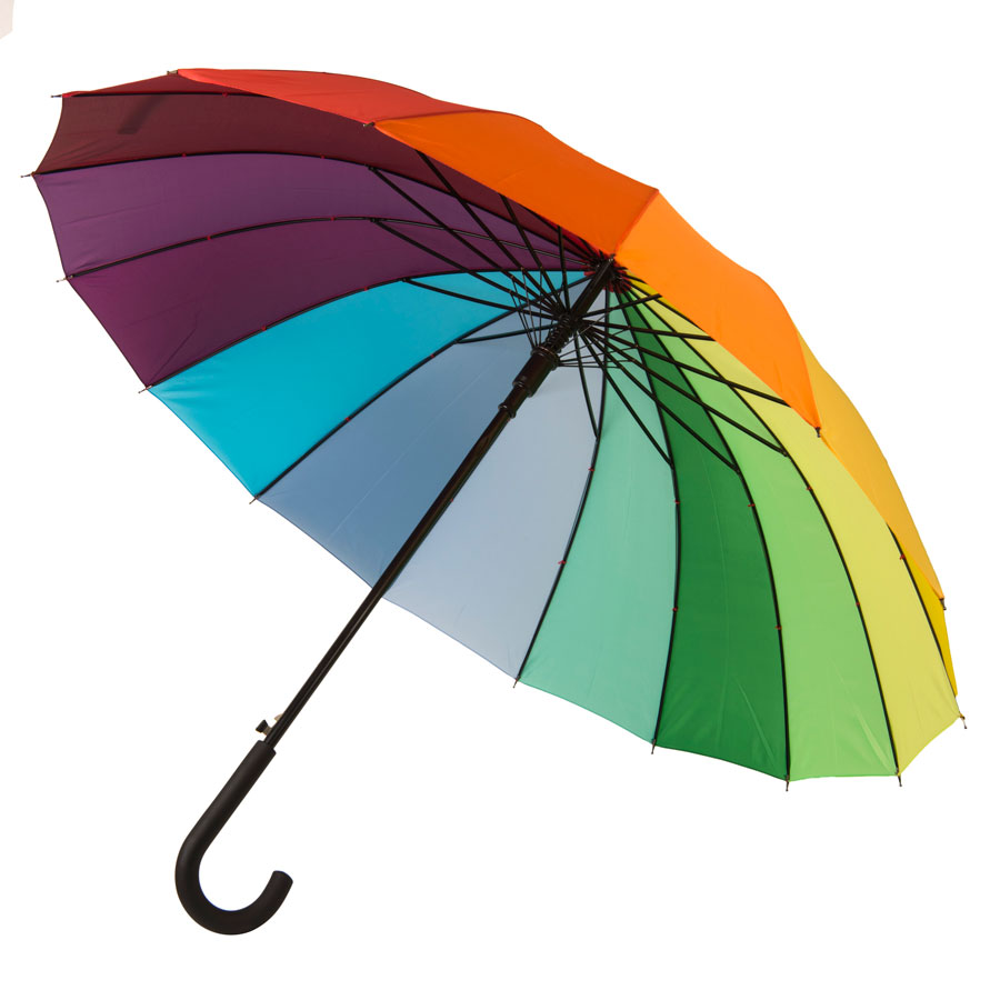 Зонт-трость "Радуга" (полуавтомат) - 16 разноцветных клиньев