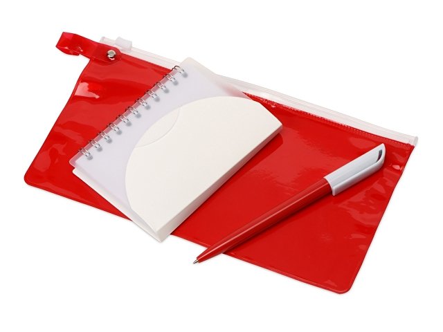 Набор Smart mini блокнот- прозрачный/белый, ручка- красный/белый, пенал- красный прозрачный, купить в Москве, цена от 115 руб. руб., фото