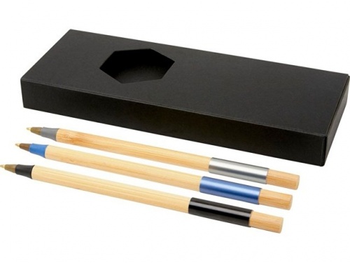 Подарочный набор Kerf с тремя бамбуковыми ручками натуральный, черный, синий, серебристый