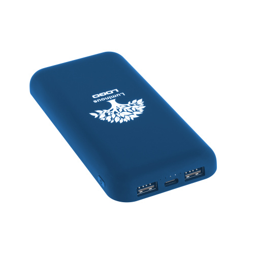 Беспроводное зарядное устройство "Sticky SOFTTOUCH", 10000 mAh с подсветкой логотипа и присосками темно-синий