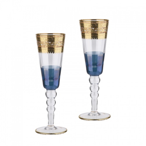 Набор для шампанского (2 фужера) синий с золотом