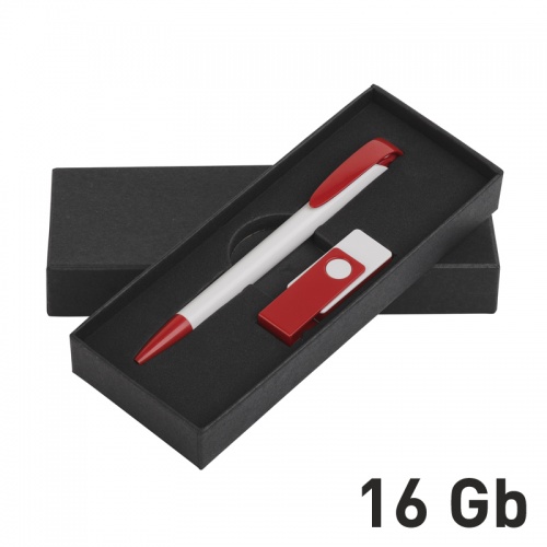 Набор ручка + флеш-карта 16Гб в футляре белый с красным