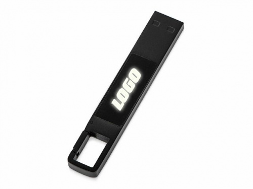 USB 2.0- флешка на 32 Гб c подсветкой логотипа Hook LED темно-серый, белая подсветка 32Gb